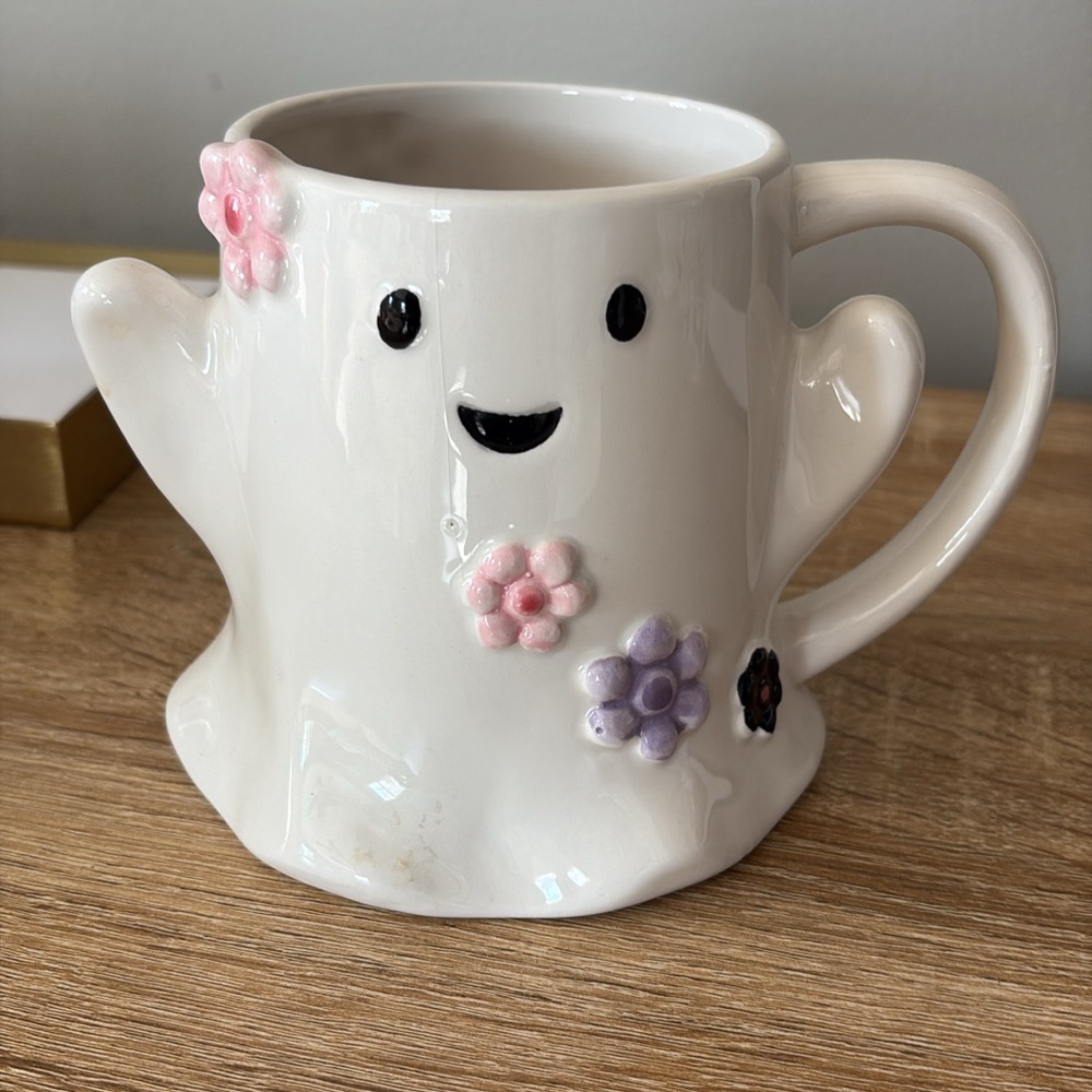 Cute Ghost Mug with Floral Accents